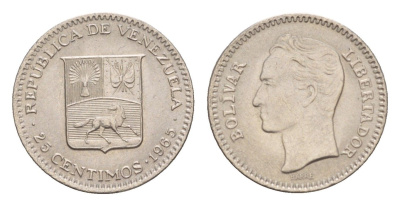 Венесуэла 25 сентимо 1965 Y 40 никель латунь UNC 4651-925