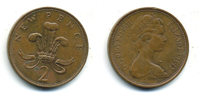 Великобритания 2 пенса 1971 Елизавета II (1952-2022) КМ 916, Spink 4235 (C1) бронза 4110-551