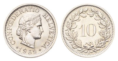 Швейцария 10 раппенов 1969 B KM 27 медно-никель 4708-218