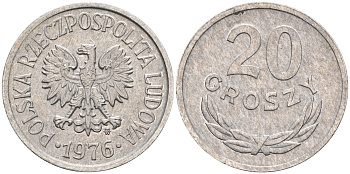 Польша 20 грошей 1976 MW KM А47 алюминий    4174-716