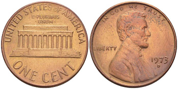 США 1 ЦЕНТ 1973 D, ЛИНКОЛЬН KM 201 медь цинк 4519-525