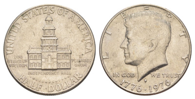 США 1/2 доллара (50 центов) 1976 D, 200 лет независимости, Джон Кеннеди KM 205 медь плакированная медно-никелем aUNC 4557-936