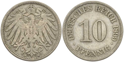 ГЕРМАНИЯ 10 ПФЕННИГОВ 1899 A KM 12, J. 13 медно-никель 4401-1054