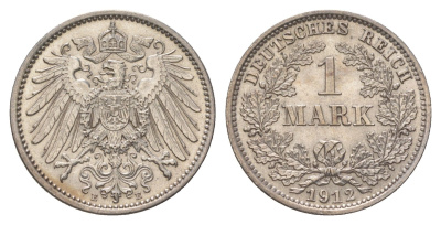 Германия 1 марка 1912 E, Вильгельм II (1888-1918) KM 14, J. 17 серебро aUNC 3896-1021
