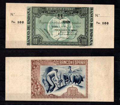 Испания, Бильбао 100 песет 1937 Pick S565 a бумага 6267-31-2