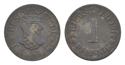 Кассель 1 пфенниг 1917 Funck 78.1, Men05 4302.1, Men18 5464.1 цинк 4636-1234