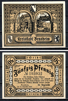 Бенсхайм (Гессен) 50 пфеннигов 1920 Mehl Grabowski B20.3 бумага UNC (пресс) 7556-48-4-2