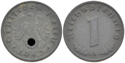 ГЕРМАНИЯ 1 РЕЙХСПФЕННИГ 1943 G KM 97, J. 369 цинк 110-227
