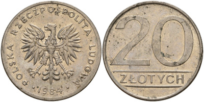 Польша 20 злотых 1984 MW Y 153.1 медно-никель 4187-624