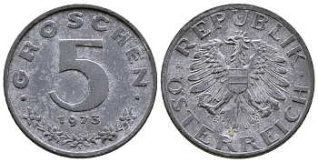 АВСТРИЯ 5 ГРОШЕЙ 1973 KM 2875 цинк 57-1122