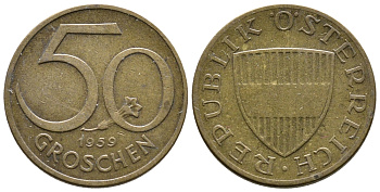 Австрия 50 грошей 1959 KM 2885 алюминиевая бронза 26-1456