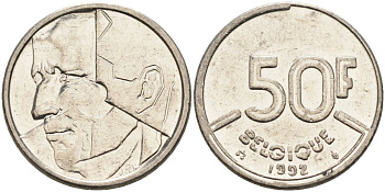 Бельгия 50 франков 1992 Belgique KM 168 никель 4126-255