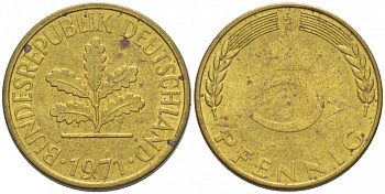 ФРГ 5 ПФЕННИГОВ 1971 D KM 107 J. 382 сталь плакированная латунью 3955-568
