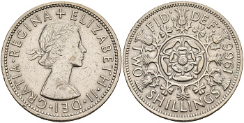 Великобритания 2 шиллинга (флорин) 1966 Елизавета II (1952-2022) KM 906, Spink 4146 медно-никель    4149-443