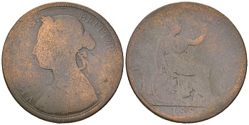 Великобритания 1/2 пенни 188? Виктория (1837-1901) KM 754, Spink 3956 бронза 4616-651