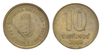 Аргентина 10 сентаво 2006 KM 107a сталь плакированная латунью 4664-569