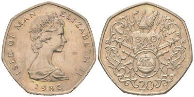 Остров Мэн 20 пенсов 1982 Елизавета II (1952-2022) KM 90 медно-никель UNC 4618-611