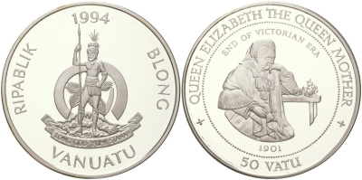 Вануату 50 вату 1994 конец викторианской эры - 1901 KM 22 серебро PROOF 11-095-15