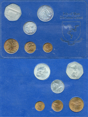 Остров Мэн набор из 6 монет (1/2, 2, 2, 5, 10 и 50 пенсов) 1980 в оригинальной упаковке KM 58, 59, 60, 61, 62 и 70.1 BU 2-5-1-13