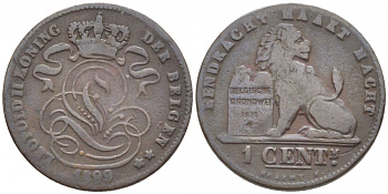 БЕЛЬГИЯ 1 САНТИМ 1899 BELGEN KM 34.1 медь 105-923
