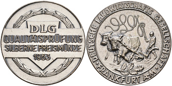 Германия, Франкфурт на Майне медаль 1963 СЕЛЬСКОХОЗЯЙСТВЕННОГО ОБЩЕСТВА Франкфурта, СЕРЕБРЯННАЯ медаль КОНТРОЛЯ КАЧЕСТВА, диаметр 40,5 мм., DLG белый металл 06-271-23