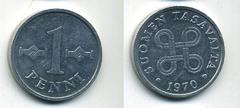 ФИНЛЯНДИЯ 1 ПЕННИ 1970 KM 44a алюминий 61-1155