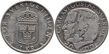 Швеция 1 крона 2000 Карл XVI Густав (1973- ) KM 852а медно-никель 4364-2257
