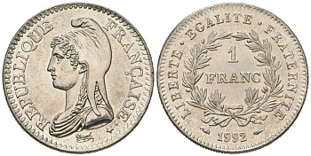 Франция 1 франк 1992 200 лет Французской республике KM 1004.1, Le Franc 229.2 никель UNC 4619-722