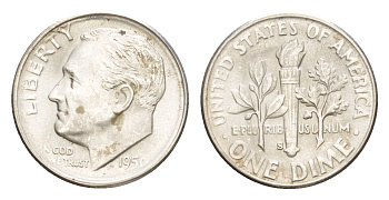 США 1 дайм (10 центов) 1950 S KM 195 серебро aUNC 1528-945