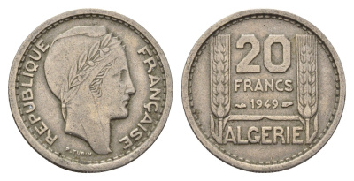 Алжир 20 франков 1949 KM 91 медно-никель 4119-1246