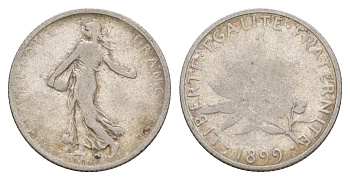 Франция 1 франк 1899 KM 844 серебро 4656-157