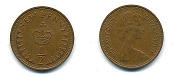 Великобритания 1/2 пенни 1971 Елизавета II (1952-2022) КМ 914, Spink 4239 бронза 4110-1643