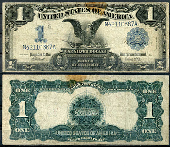 США 1 доллар 1899 серебряный сертификат, голубая серия, орел, подписи Elliott, White Pick 338 c (7)   бумага  000-00-00