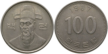Южная Корея 100 вон 1987 Ли-Сунсин, корейский флотоводец KM 35.2 медно-никель 4187-823