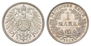 Германия 1 марка 1912 E, Вильгельм II (1888-1918) KM 14, J. 17 серебро aUNC 3896-1022