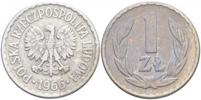 ПОЛЬША 1 ЗЛОТЫЙ 1966 MW KM 49.1 алюминий 68-416