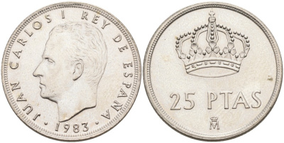 Испания 25 песет 1983 Хуан Карлос I (1975-2014) KM 824 медно-никель аUNC 189-916