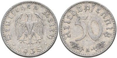 Германия 50 рейхспфеннигов 1935 A KM 87 алюминий 4151-1242