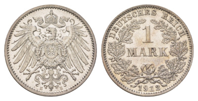 Германия 1 марка 1912 E, Вильгельм II (1888-1918) KM 14, J. 17 серебро aUNC 3896-1022