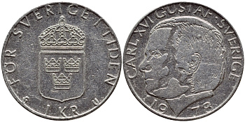 Швеция 1 крона 1978 Карл XVI Густав (1973- ) KM 852 медь плакированная медно-никелем 57-1334