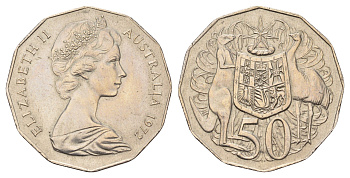 Австралия 50 центов 1972 Елизавета II (1952-2022), герб KM 68 медно-никель aUNC 4672-235