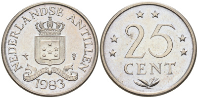 Нидерландские Антилы 25 центов 1983 Беатрикс (1980-2013) KM 11 никель 4169-415