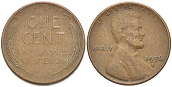 США 1 ЦЕНТ 1956 D, ЛИНКОЛЬН KM А132 медь цинк 218-662