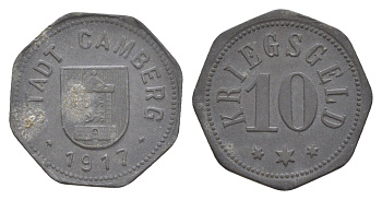 Камберг 10 пфеннигов 1917 Funck 74.2, Men05 4155.2, Men18 5301.2 цинк 4643-955