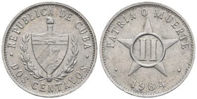 Куба 2 сентаво 1984 KM 104.2; JMA 31, Schoen A32 алюминий 4115-629