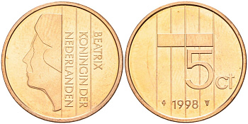 Нидерланды 5 центов 1998 Беатрикс (1980-2013) KM 202 бронза UNC 4116-257