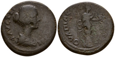 Римская Империя, Провинция Фракия, Павталия AE 161 - 176 Фаустина Младшая, жена Марка Аврелия, бюст императрицы / богиня Гигиэя RPC online IV.1 8819 бронза 1100-8-24