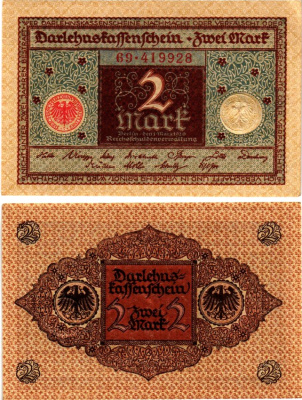 Германия 2 марки 1920 Pick 60 бумага UNC (пресс) 6301-16-2-1