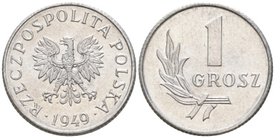 Польша 1 грош 1949 год тип KM 39 алюминий  UNC  4567-326