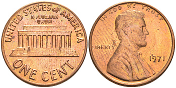 США 1 ЦЕНТ 1971 ЛИНКОЛЬН KM 201 медь цинк UNC 188-156